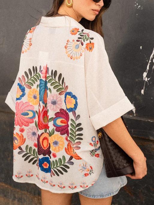 Carla - Camisa de manga curta com estampa floral