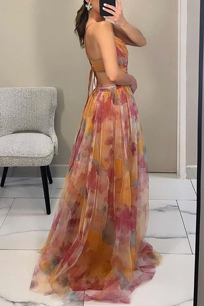 Giselle - Vestido longo com estampa floral encantadora