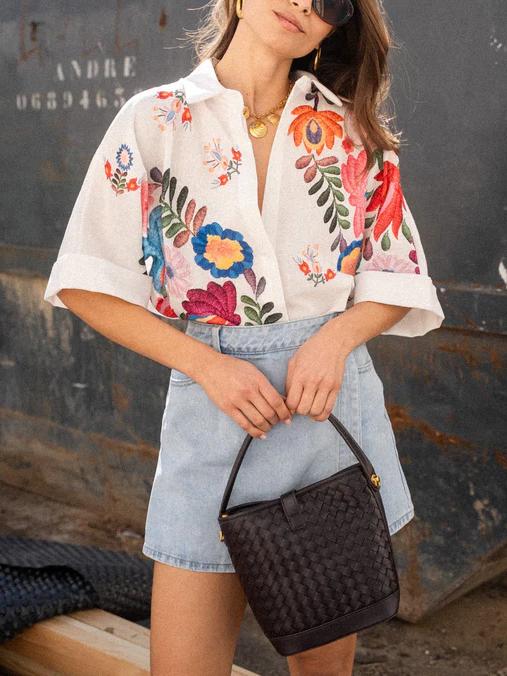 Carla - Camisa de manga curta com estampa floral