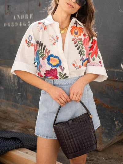 Carla - Camisa de manga curta com estampa floral