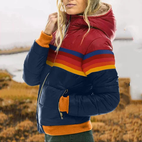 Roswitha - Parka retro com capuz de pele sintética para mulher