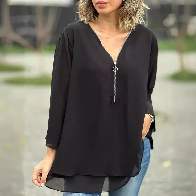 Margot | Blusa de chiffon com zíper