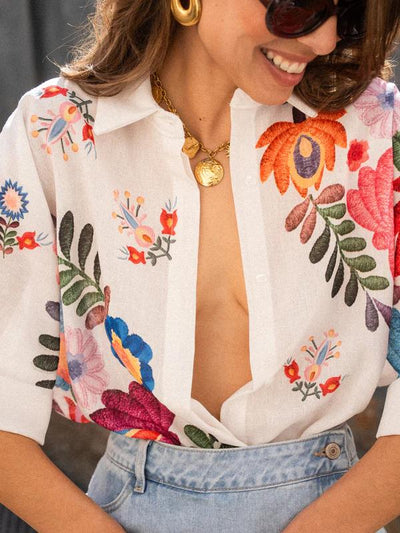 Carla - Camisa de manga curta com estampa floral