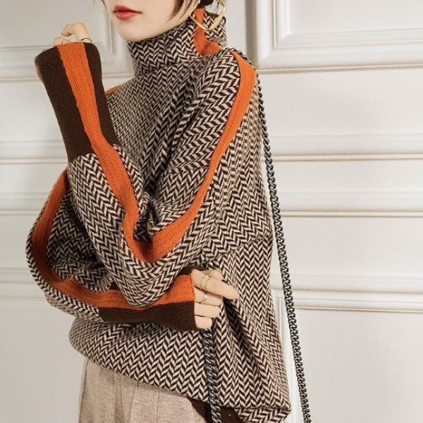 Malou™ | Suéter de gola alta com listras contrastantes marcantes