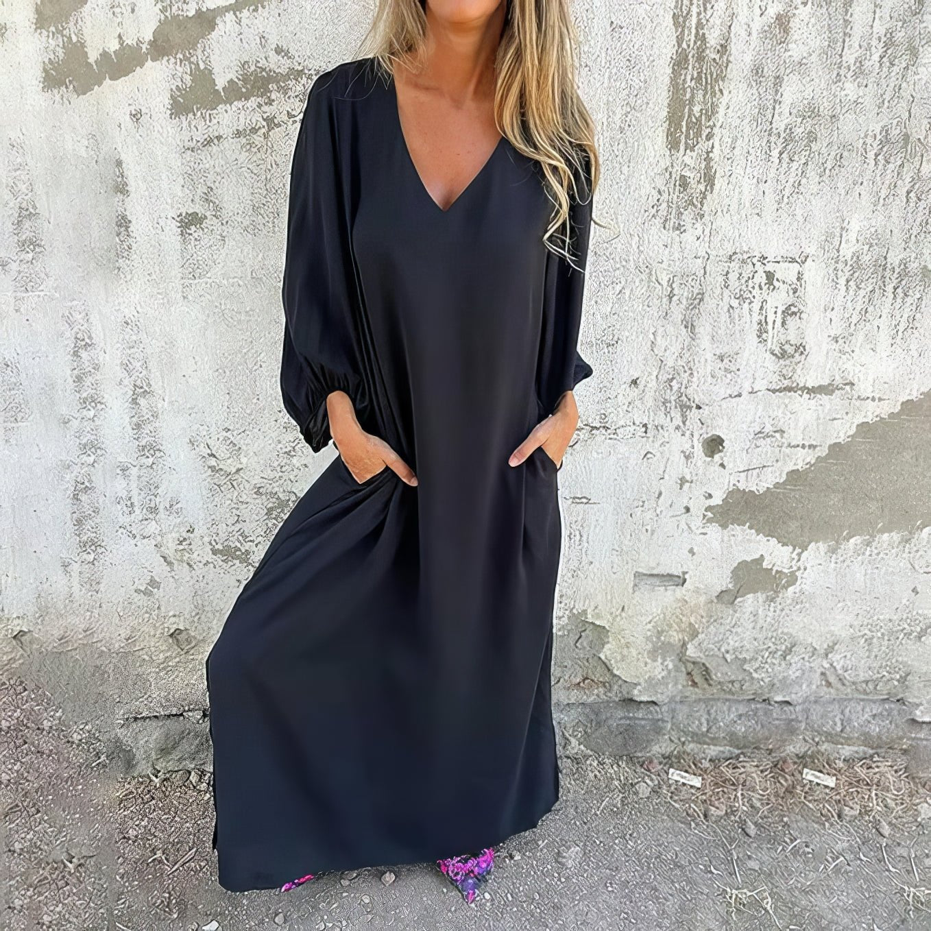 Diana - Vestido longo estilo boho com bolsos