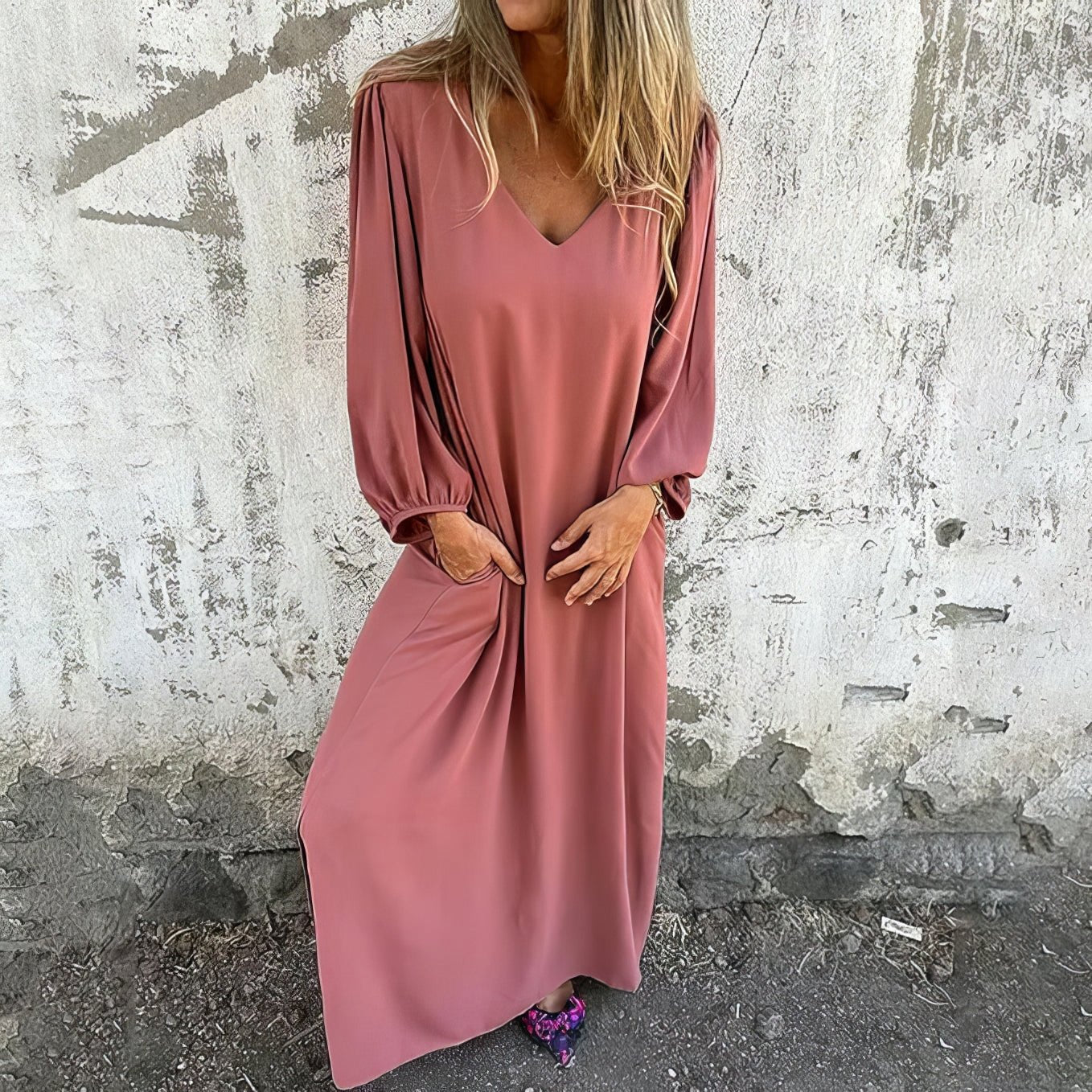 Diana - Vestido longo estilo boho com bolsos